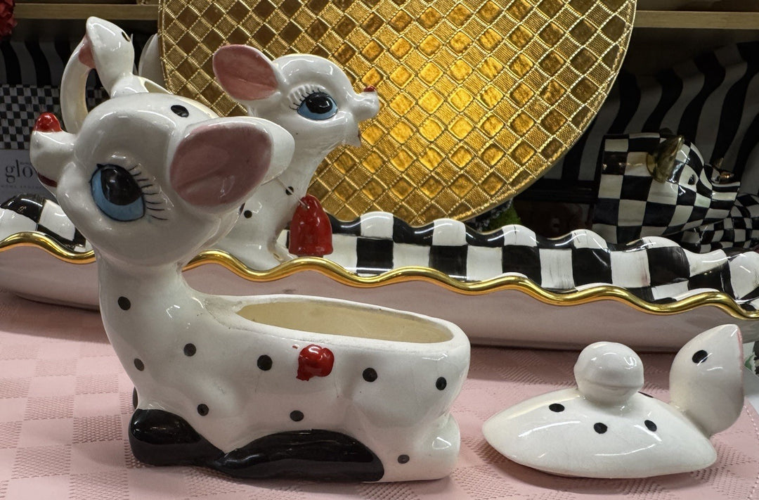 Rare VINTAGE Anthropomorphic Deer  Sugar Dish With Lid & Creamer Set- Excellent