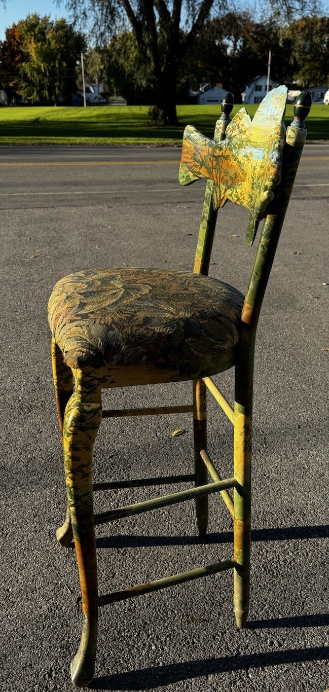 MacKenzie-Childs FOREST Fish   BARSTOOL With Fish BACK  RARE- Hand Painted