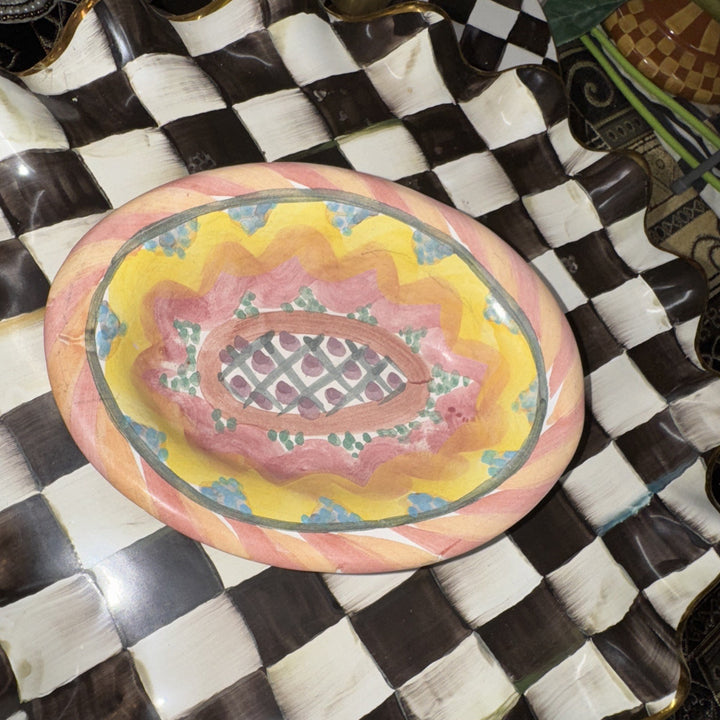 MacKenzie Childs Taylor Kukenhoff  Small Oval  Soap Dish 6.25" Ceramic-1997