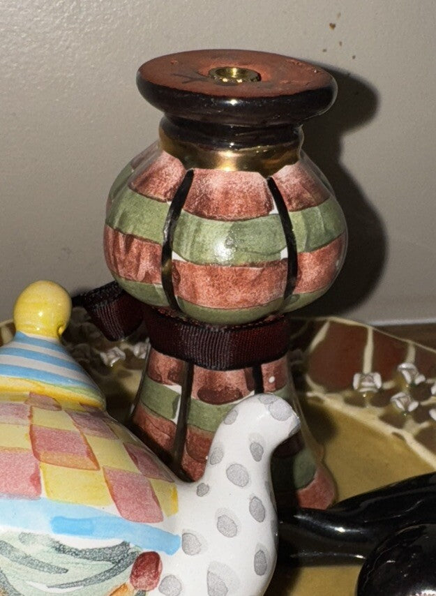 MacKenzie Childs Lamp Finial Palm And Devin Hand Painted With Bow