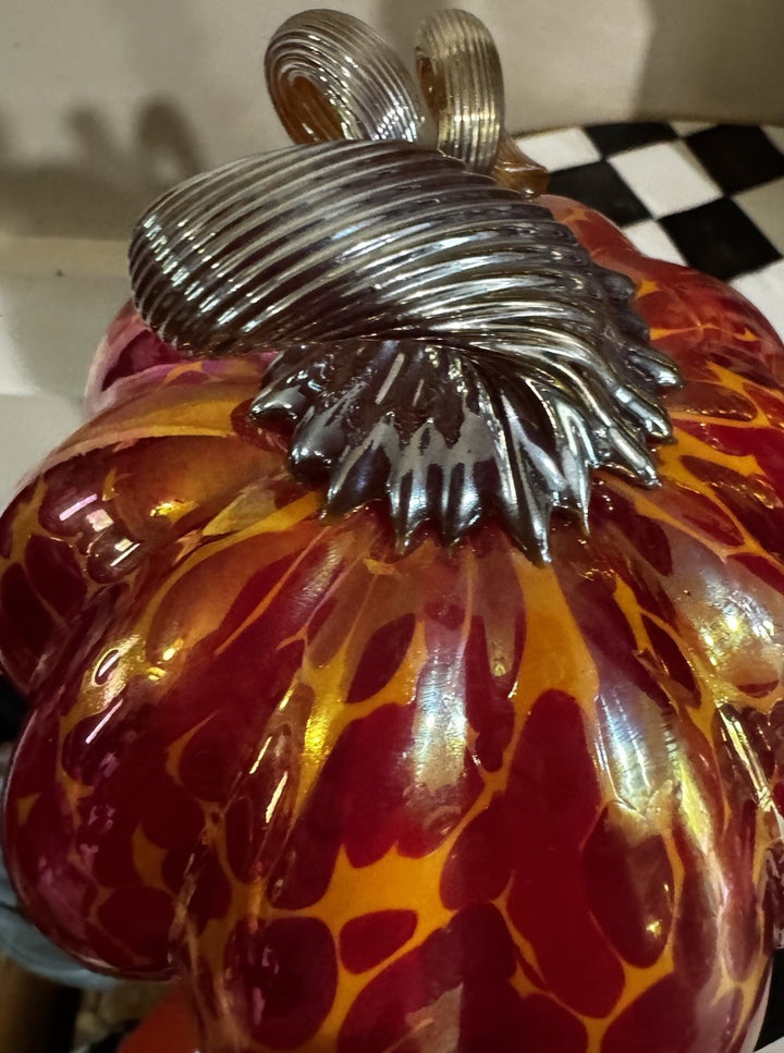 Art Glass Multicolor Royal Red Pumpkin Sculpture Harvest Fall Autumn New