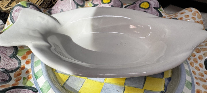 1 MacKenzie Childs Simply White  Bistro Ceramic Fish Dish 2016 Small 8”x4.5” HTF