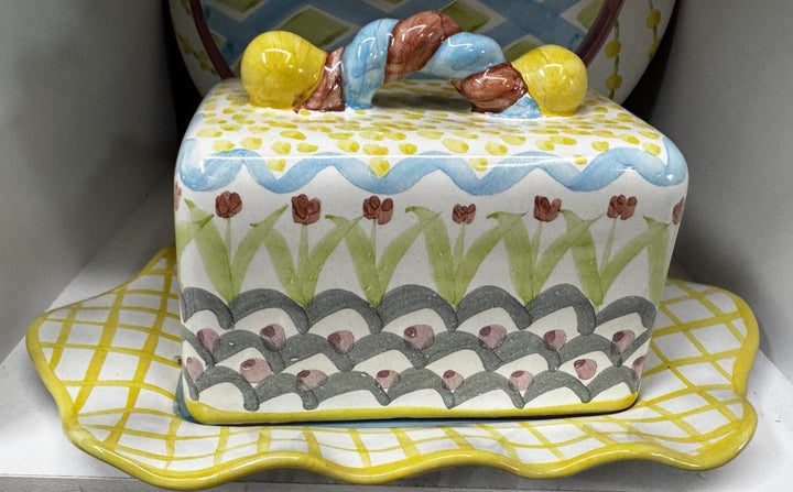 Mackenzie Childs Vintage Ceramic Taylor  KING FERRY Covered Butter Dish 2000