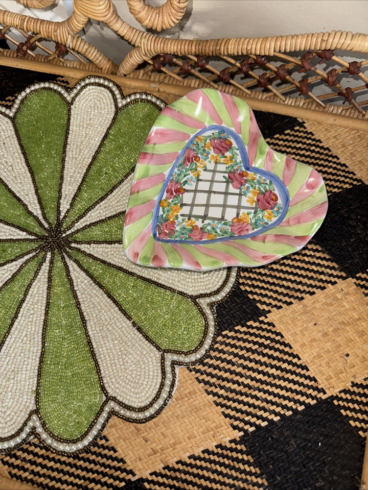 New MACKENZIE CHILDS Glen Park Ceramic Fluted Heart Trinket Dish 2012