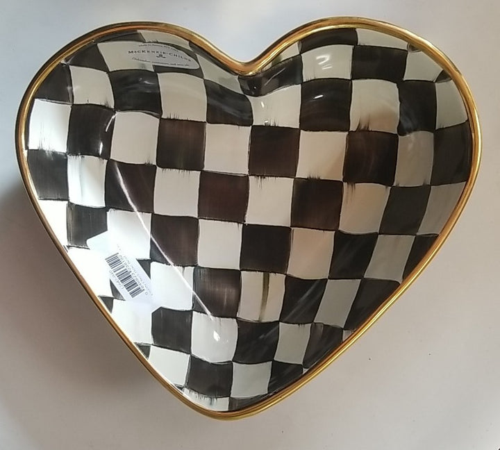 MacKenzie Childs Courtly Check Ceramic Heart Bowl Large -new