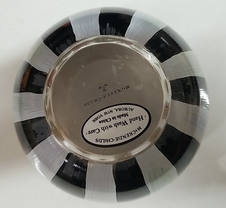 Mackenzie Childs Heirloom Black White Circus Stripe Rose Bowl EUC Retired 4”