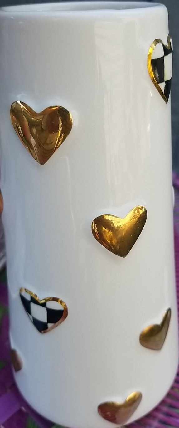 MacKenzie Childs Courtly Check Short Heart Vase, 10 oz,. New!