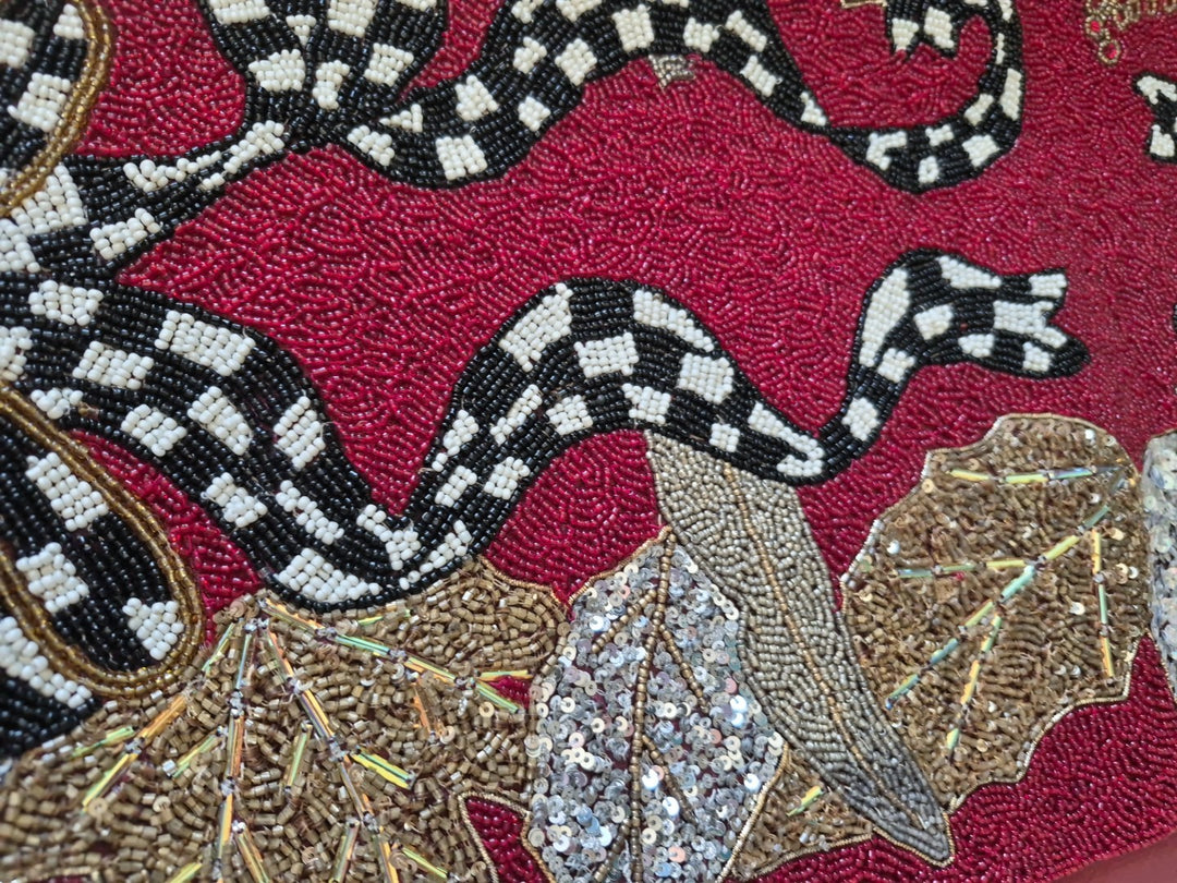 Mackenzie Childs Berry Frost Beaded Christmas Bow Table Runner 36" Centerpiece