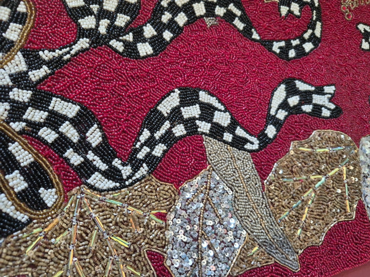 Mackenzie Childs Berry Frost Beaded Christmas Bow Table Runner 36" Centerpiece
