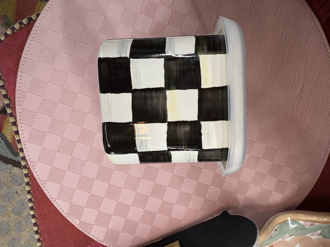 MacKenzie Childs Courtly Check Medium Square  Enamel Storage Container With Lid