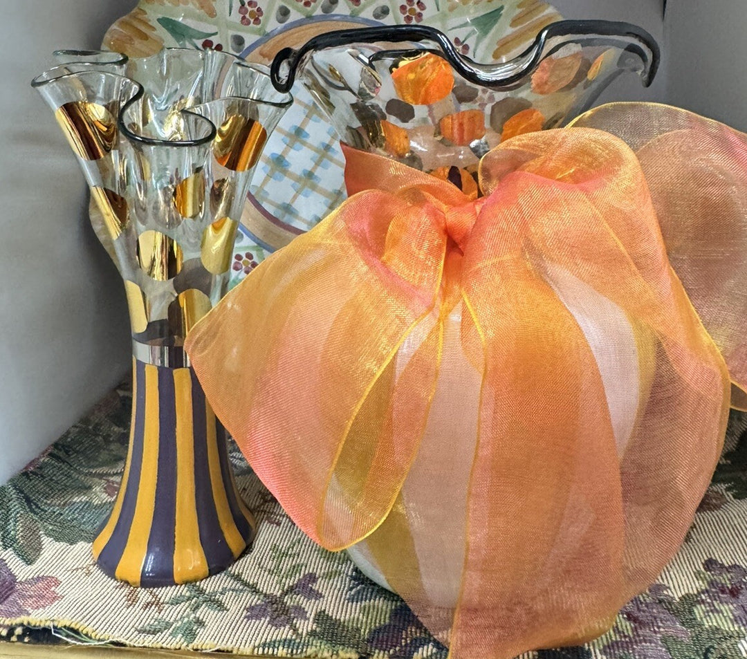 Mackenzie-Childs Heirloom Circus Fluted Glass Flower Vase 5.9"- Retired