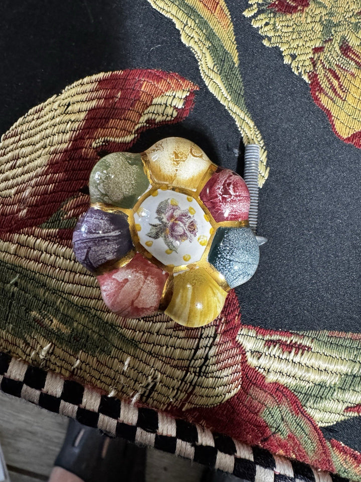 Mackenzie Childs 1.75” Majolica Rosie Posie Knob Pull With Hardware