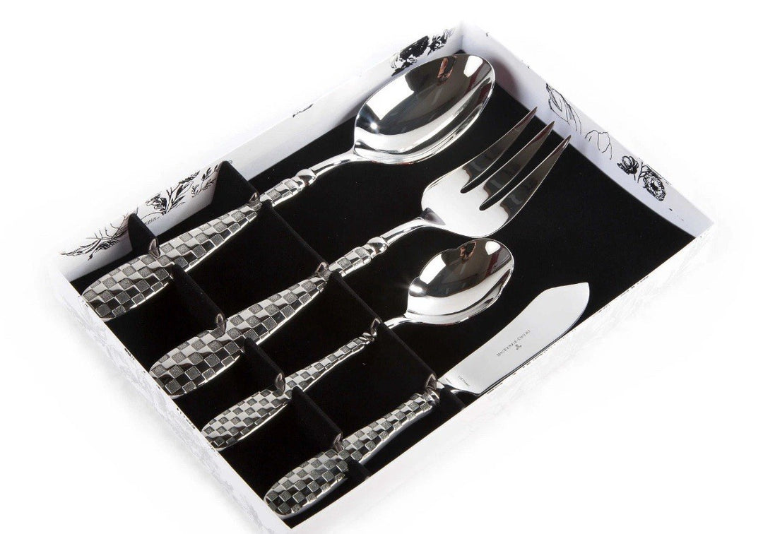 MACKENZIE CHILDS Silver Check Hostess Utensil Serving Set In Gift Box NEW