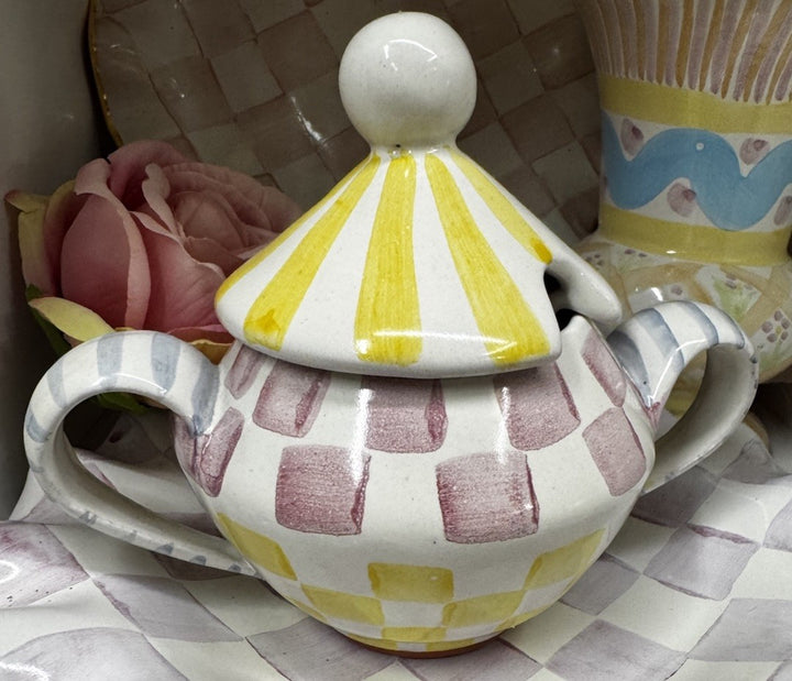 Mackenzie Childs Hand Painted Ceramic Sugar Bowl With Lid- 2001