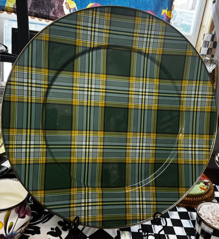 Mackenzie Childs  Tartan Mocha Emerald  Green Serving Platter  16” - New