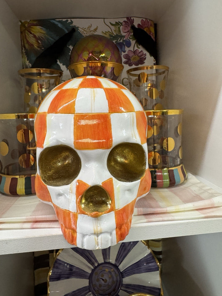 MacKenzie Childs Orange  Check - QVC Exclusive Skull- New