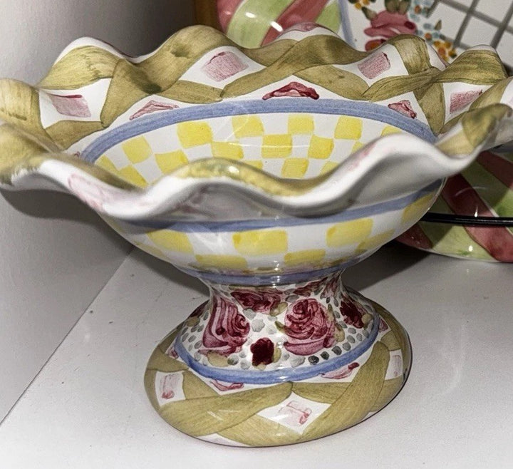 Mackenzie Childs 1-Fluted  Miniature Compote Taylor Dublin Hill 4" Tall Retired