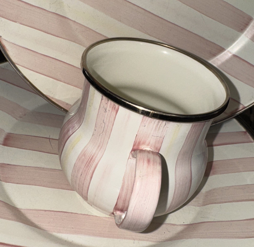 Mackenzie Childs Bathing Hut (Retired) Pink Striped  One Mug- Enamel
