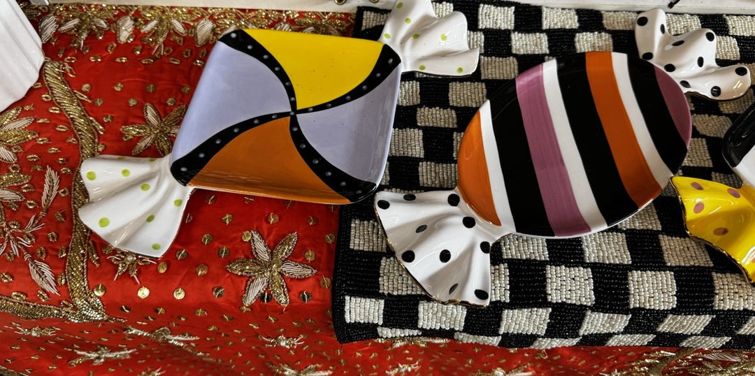 Mackenzie Childs Trick or Treat Candy Dessert Plates Set of 4