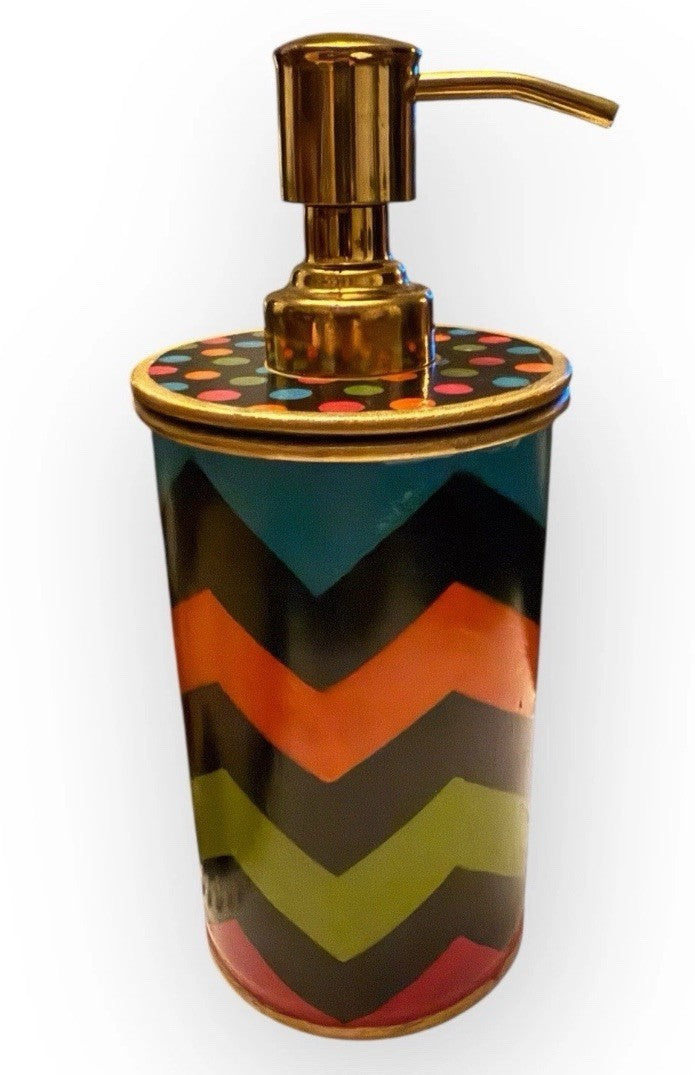 Mackenzie Childs Trampoline Boutique Soap Dispenser Zig Zag Polka Dots 7”