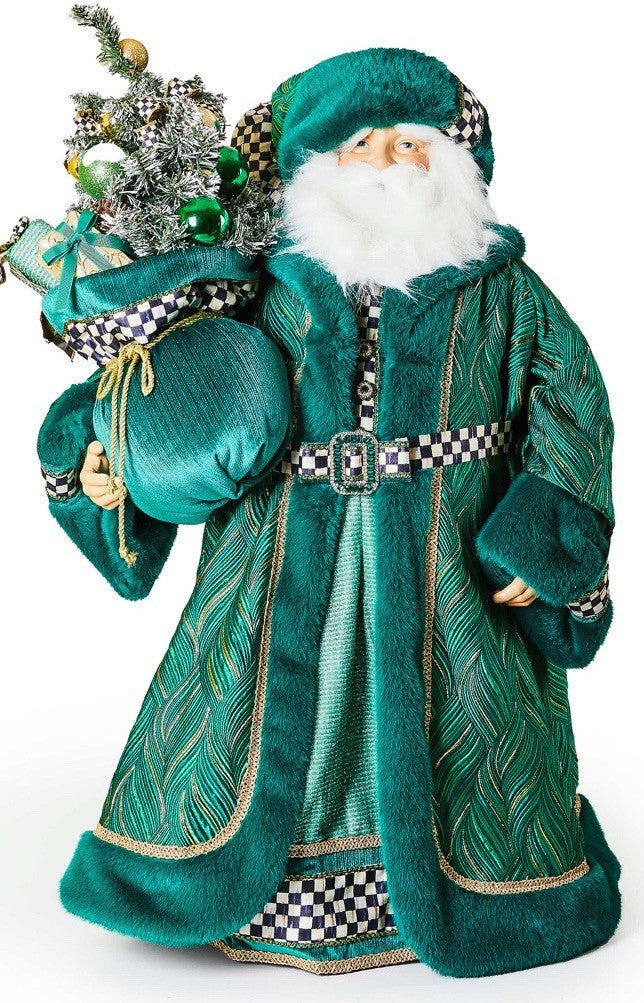 Mackenzie Childs Emerald Luxe  Large Santa With Bag Of Toys 37” Tall Nib Courtly