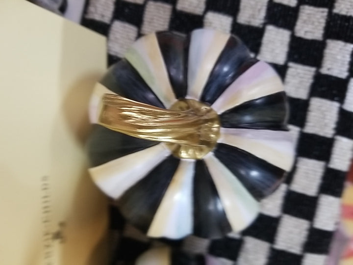 Mackenzie Childs Courtly Striped Mini Pumpkin- Black And White- New