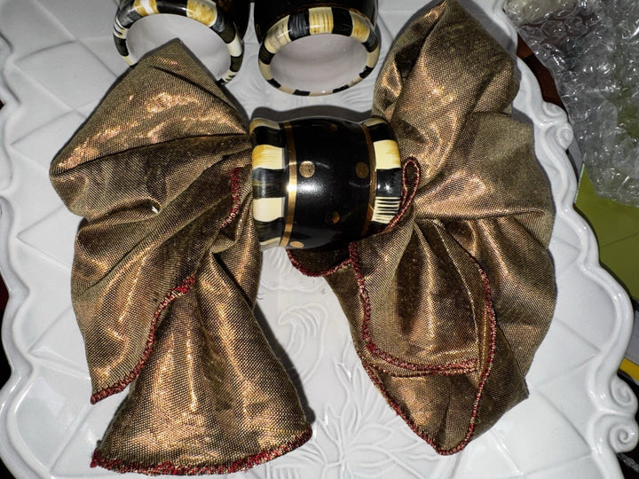 Lot of 4 Mackenzie Childs Napkin Rings Ceramic Black Tie Courtly Stripe