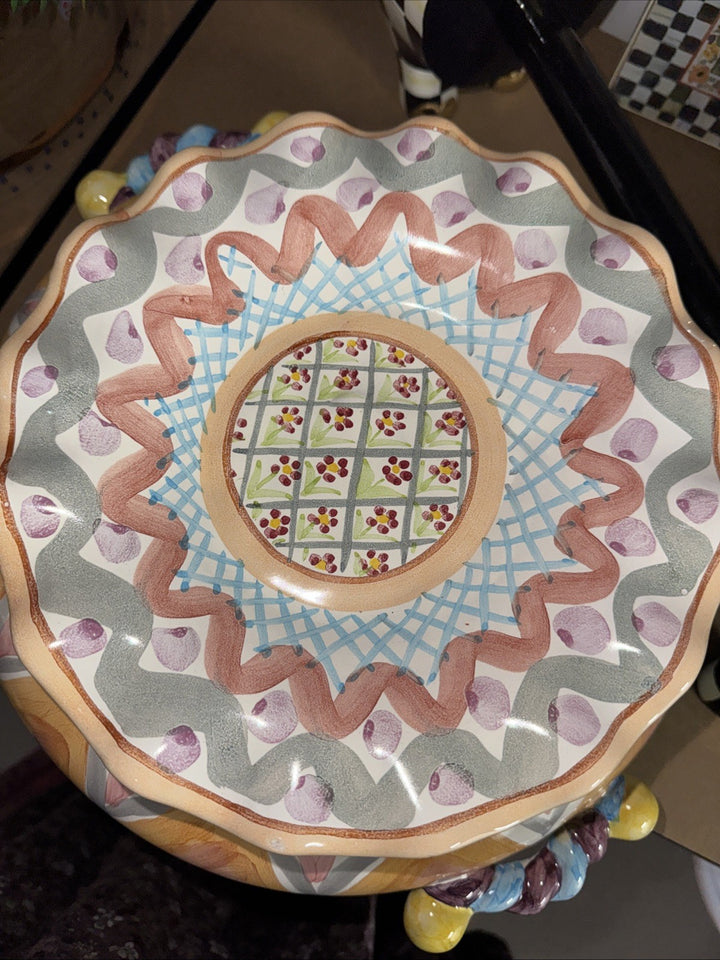 Mackenzie Childs Ceramic Taylor Heather  Check Fluted 9” Handmade Vintage