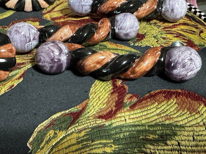 Mackenzie Childs  4” Twist Ceramic Handle Pull Knob Purple Brown Black