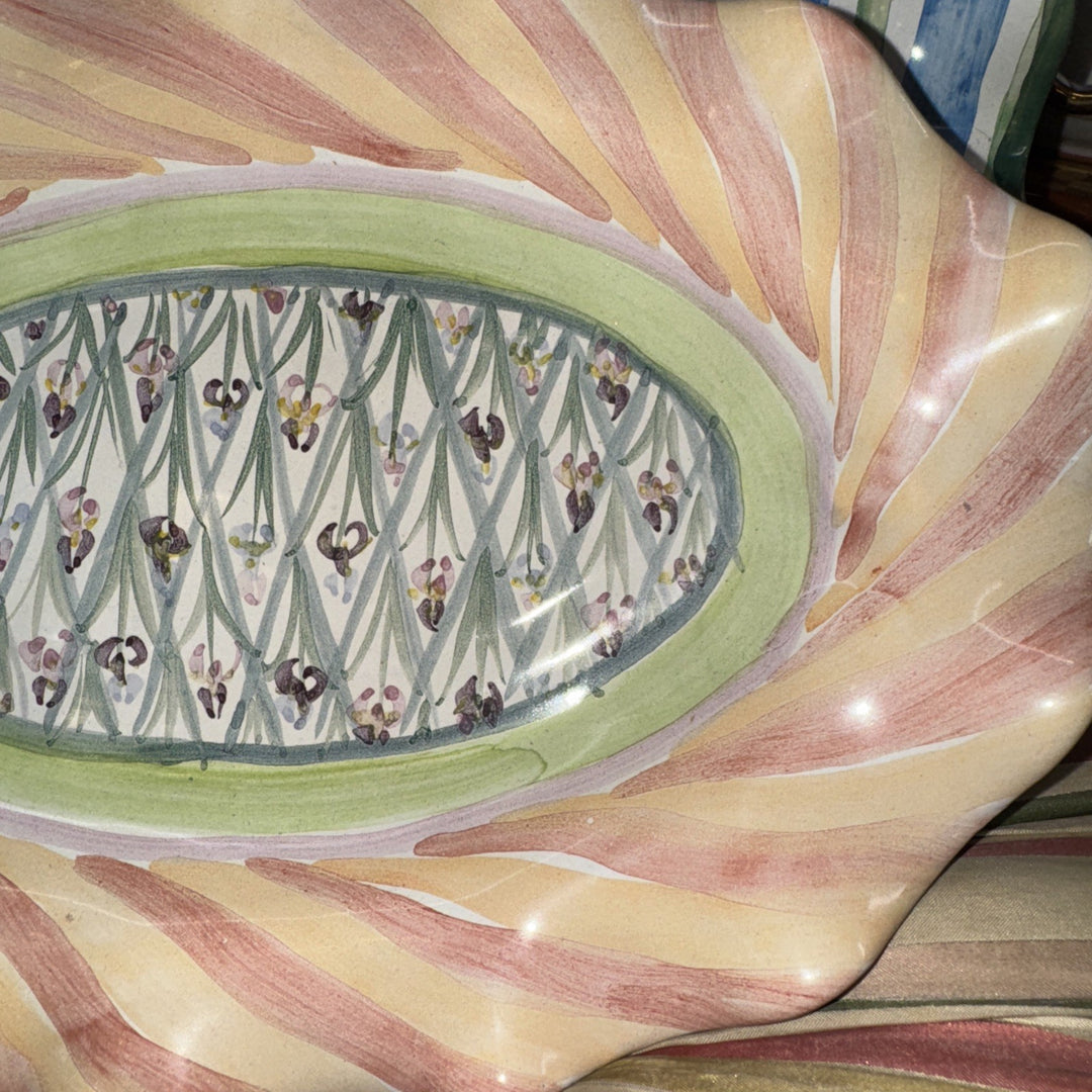 Mackenzie Childs Taylor Bearded Iris  12" X8.5” Oval  Serving Platter  Retired