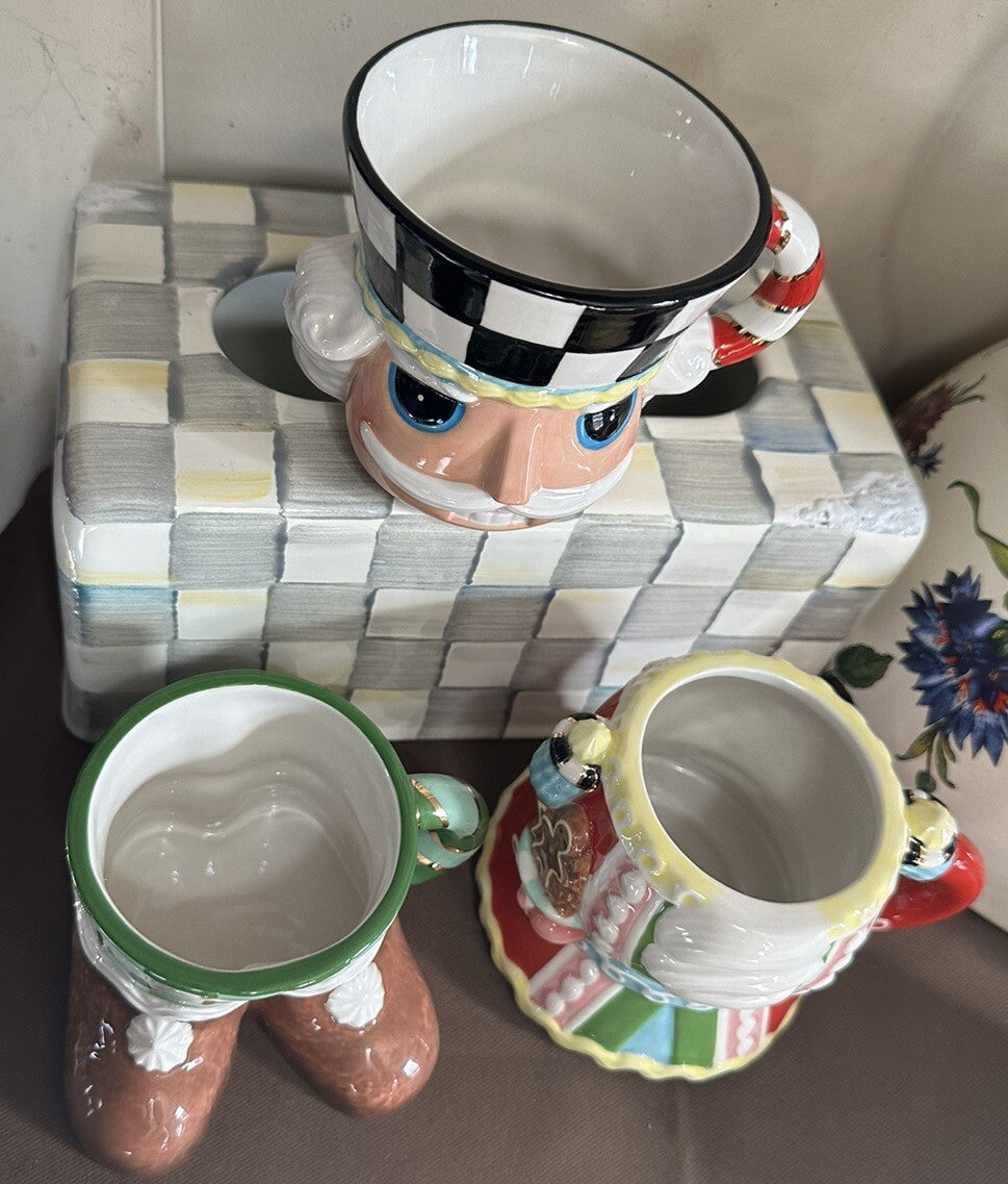 Mackenzie Childs Exclusive Sweet. Stacking Nutcracker Mug Tower Set 3- Retired