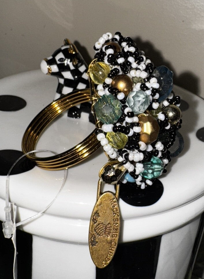 Mackenzie Childs BEADED Ocean  NAPKIN RINGS Retired Set of 2 New