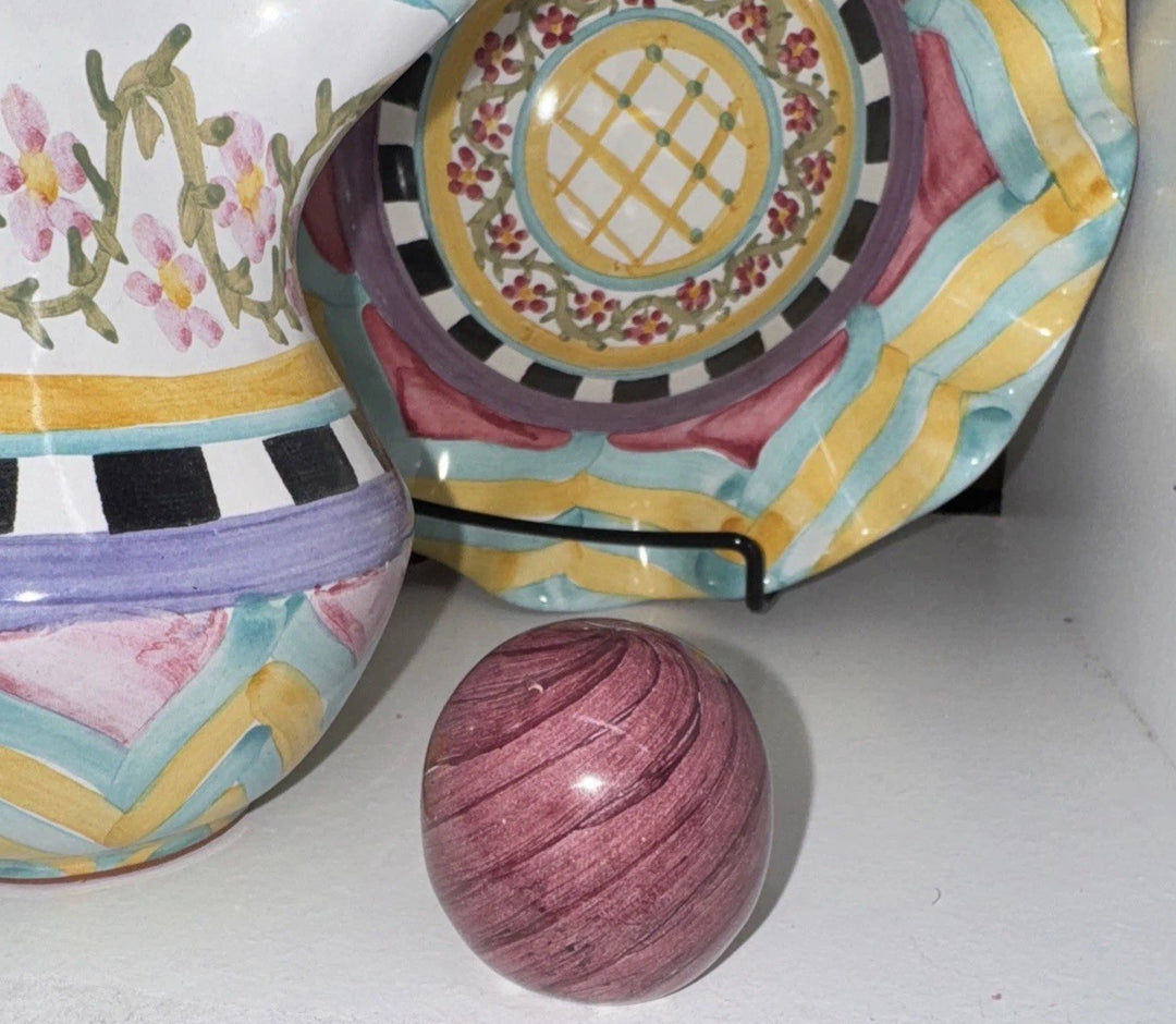 MACKENZIE CHILDS CERAMIC DRAWER PULL, KNOBS 1 INCH DIAMETER- Purple