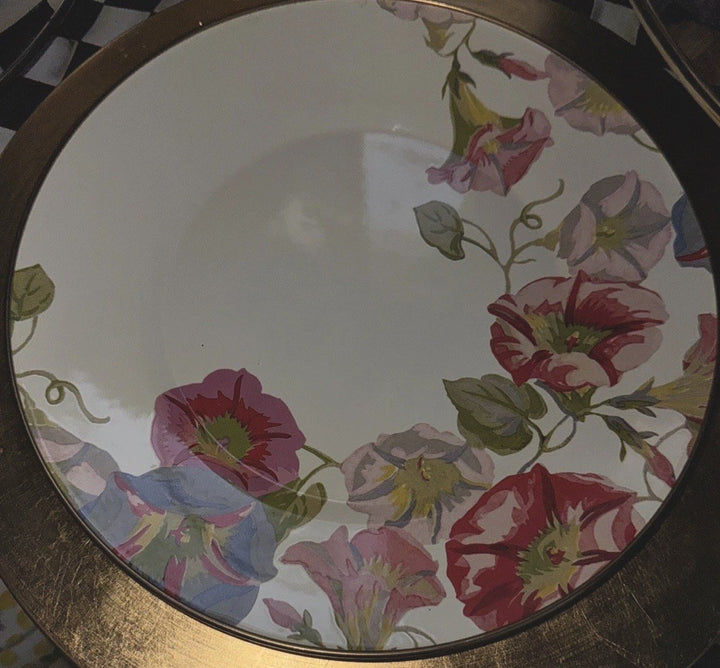 MACKENZIE CHILDS MORNING GLORY ENAMEL DINNER PLATE  10” Retired
