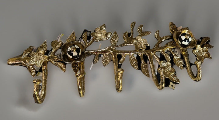 NEW Mackenzie Childs 18" PETAL GOLD FIVE HOOK WALL RACK  Retired