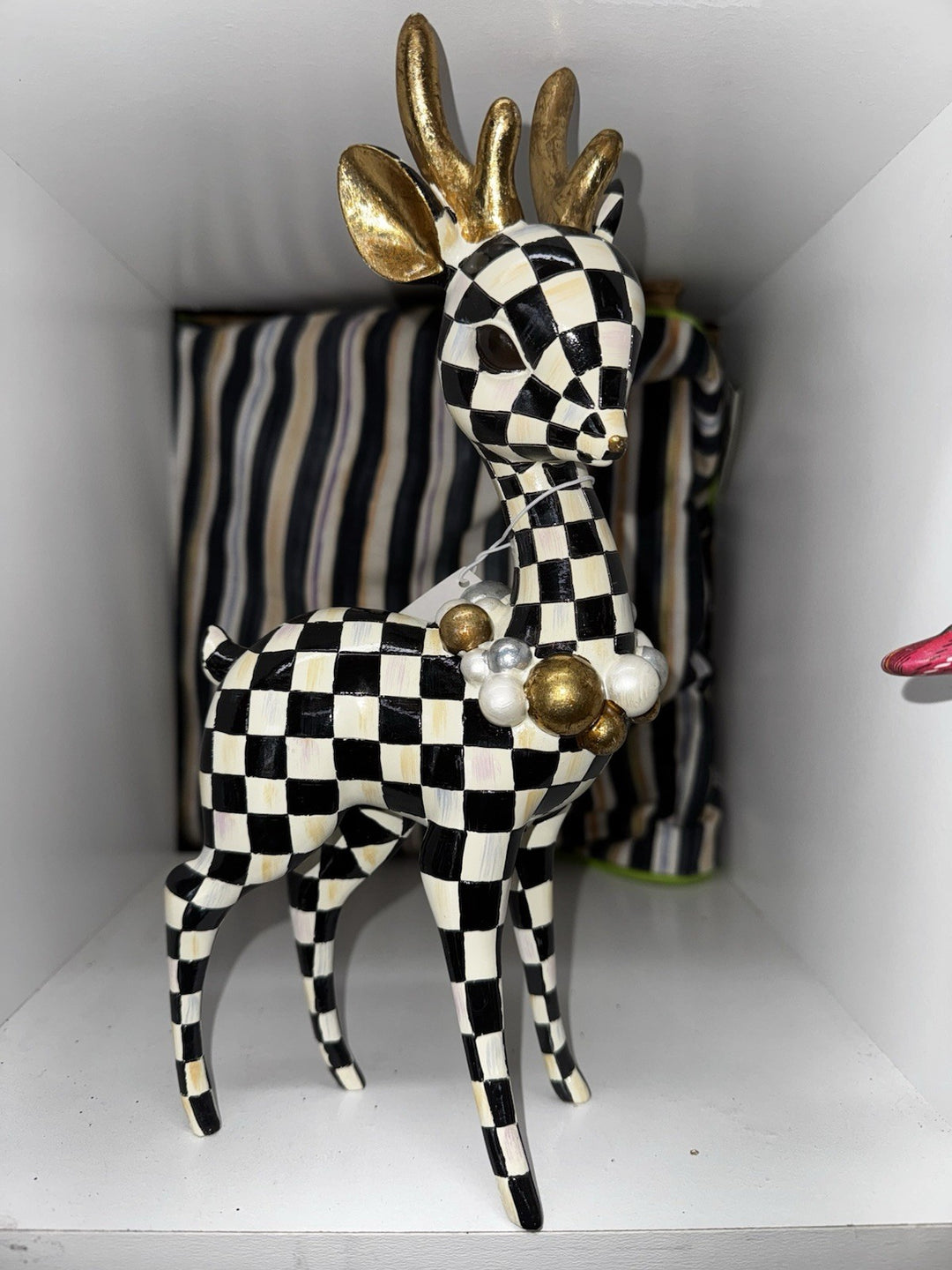 Mackenzie Childs Courtly Check Gold Deary Deer Brand New Black White Silver Gold