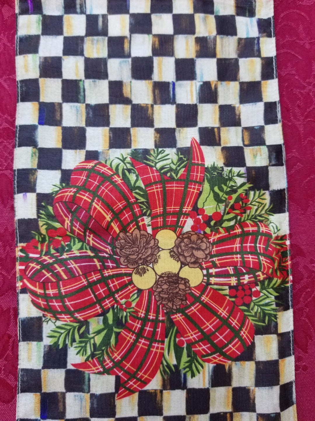 Mackenzie Childs Evergreen COURTLY CHECK WINE BAG  NIP 16.5"x6"
