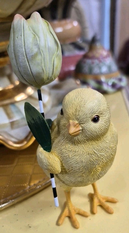 Mackenzie Childs Rose Garden Chicks With Flowers Courtly Check Set of 3- Nib