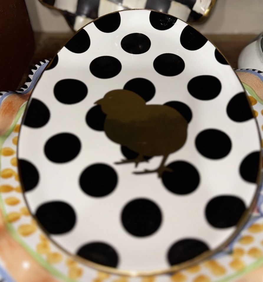 MACKENZIE CHILDS CERAMIC Chicken Polka Dot Egg Plate DESSERT PLATE