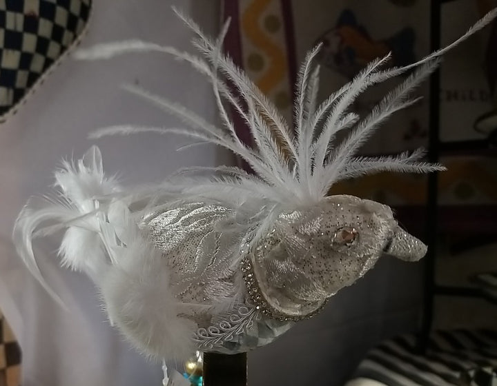 MACKENZIE CHILDS One Crystal Palace Sterling Check Feathered  Bird Clip