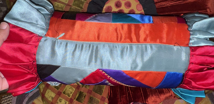 Mackenzie Childs Crazy Quilt Bolster Pillow Ruffles & Ribbons - Excellent