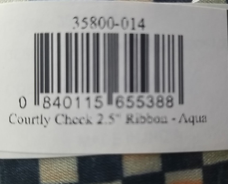 MacKenzie Childs Courtly Check Ribbon Aqua Blue Edge 2.5" Wide - Full Role New