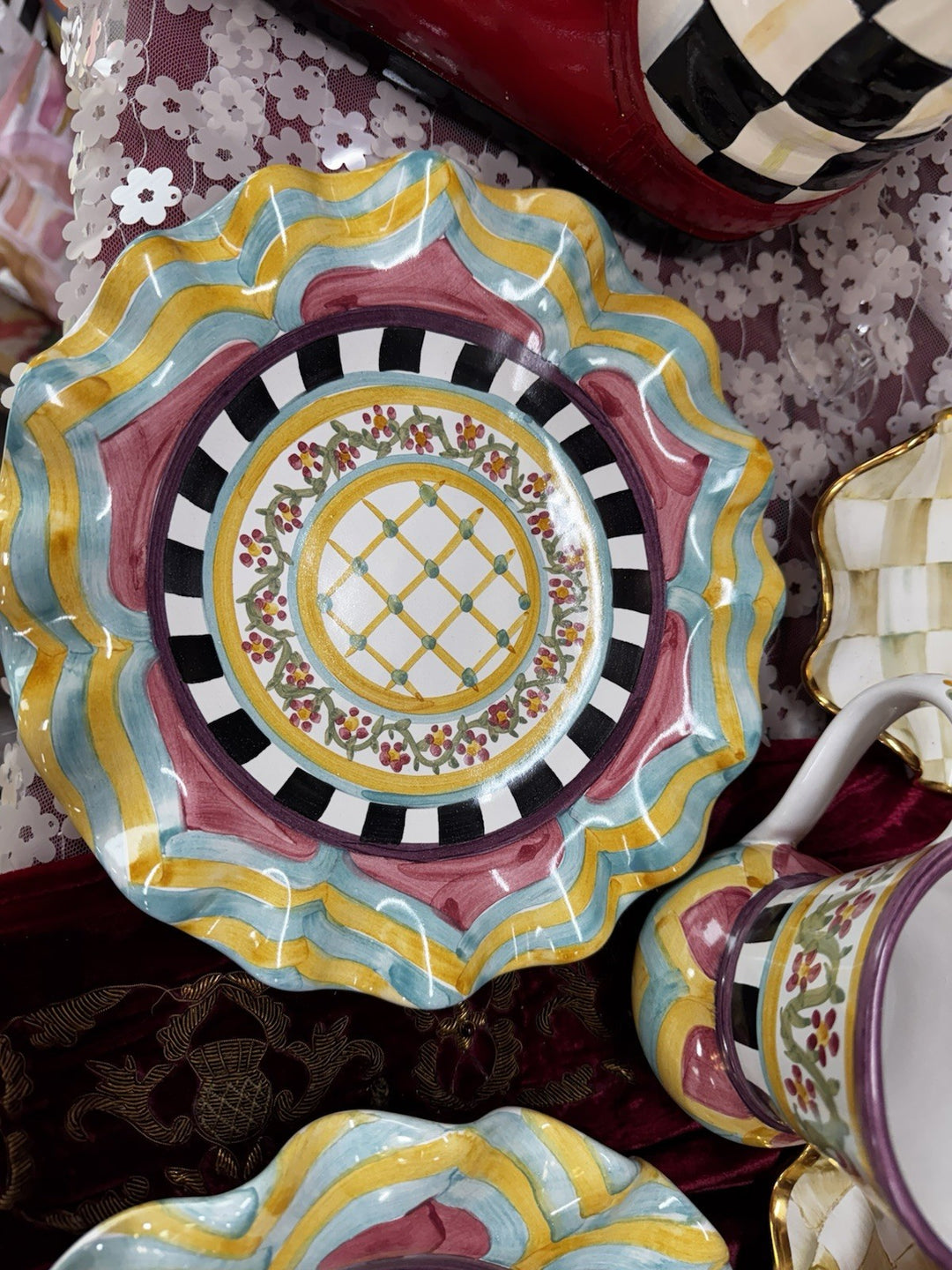 Mackenzie Childs Taylor fluted Hitchcock Field luncheon plate NEW 9” Ceramic