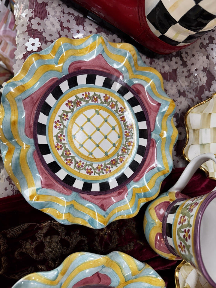 Mackenzie Childs Taylor fluted Hitchcock Field luncheon plate NEW 9” Ceramic