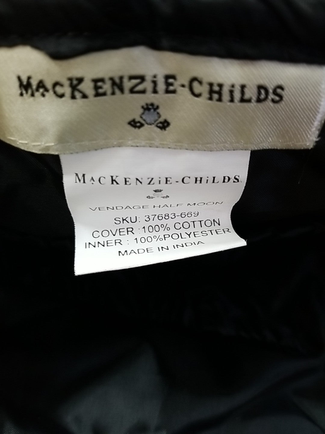 mackenzie childs Vendage  1/2 Moon Bag 10" X 8"- Retired Pattern 2 inside pocket