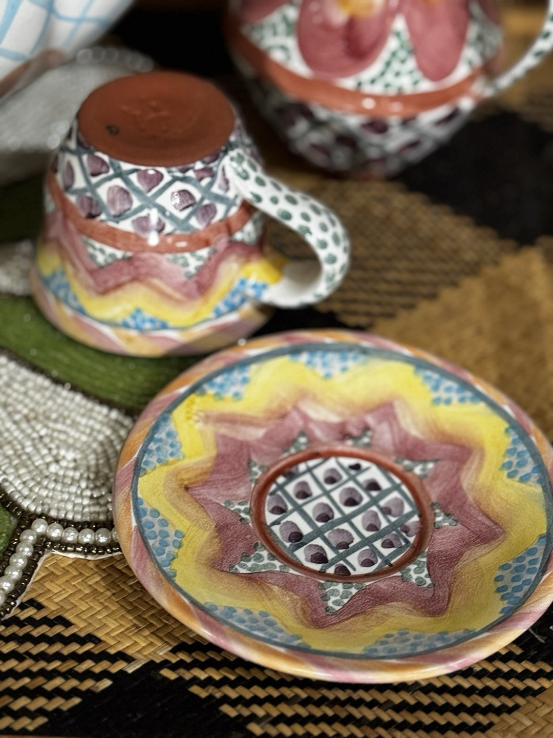 MacKenzie Childs Small Ceramic Keukenhof Tea Cup & Saucer Ceramic 2003