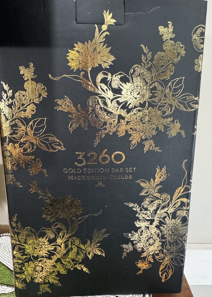 Mackenzie Childs 3260 Gold Edition Bar Tools & Shaker Set-new In Box-retired