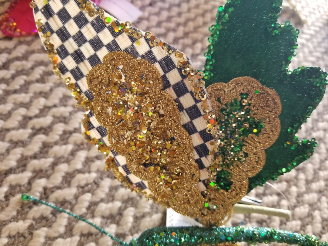 Mackenzie Childs Christmas Magic Butterfly Clips Green And Courtly Check