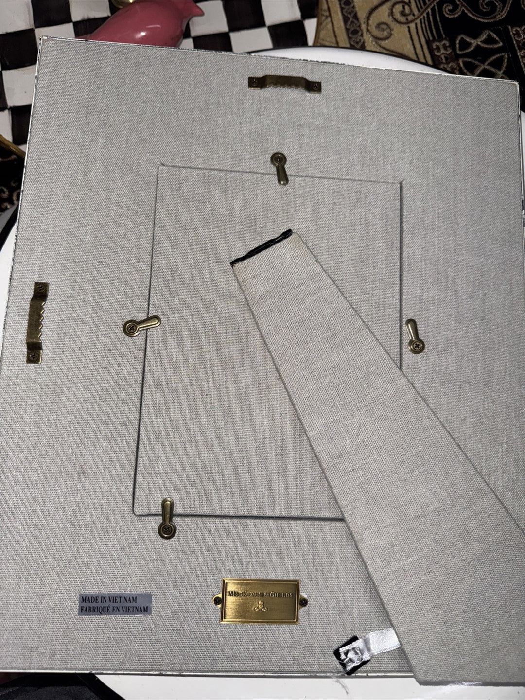 Mackenzie Childs Rosy CHECK picture frame holds 5”x7” ENAMEL