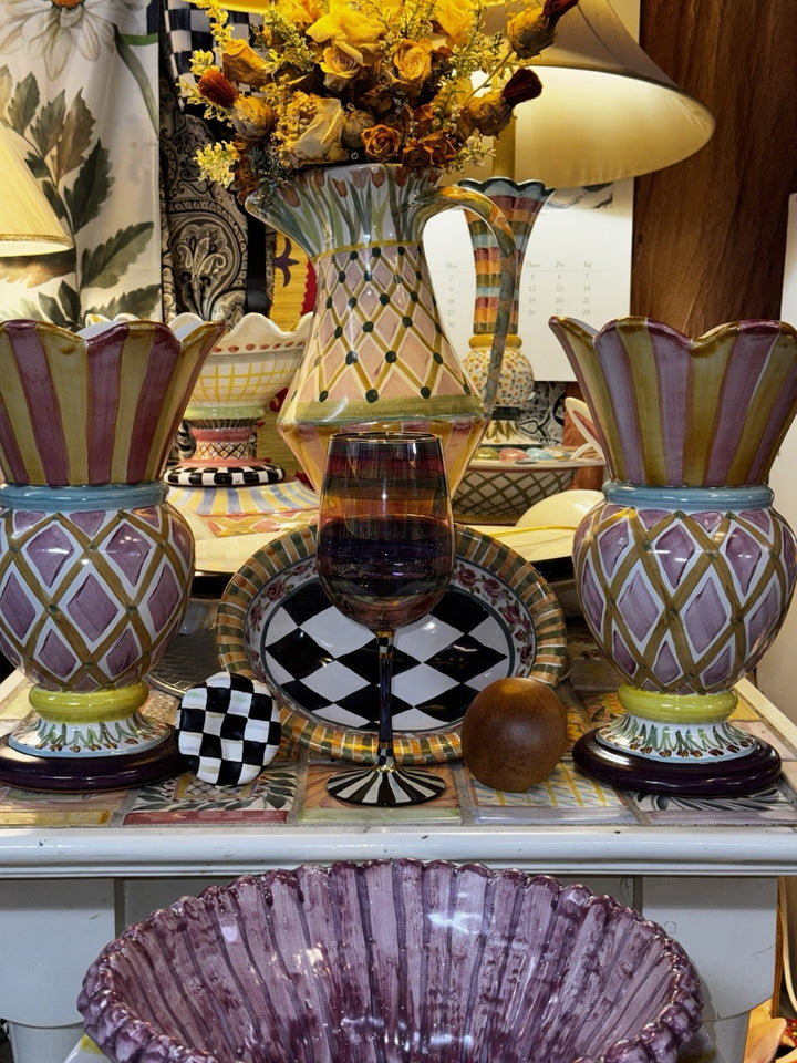 Mackenzie Childs Ceramic Odd Fellows  Great Vase- New- Made In Aurora